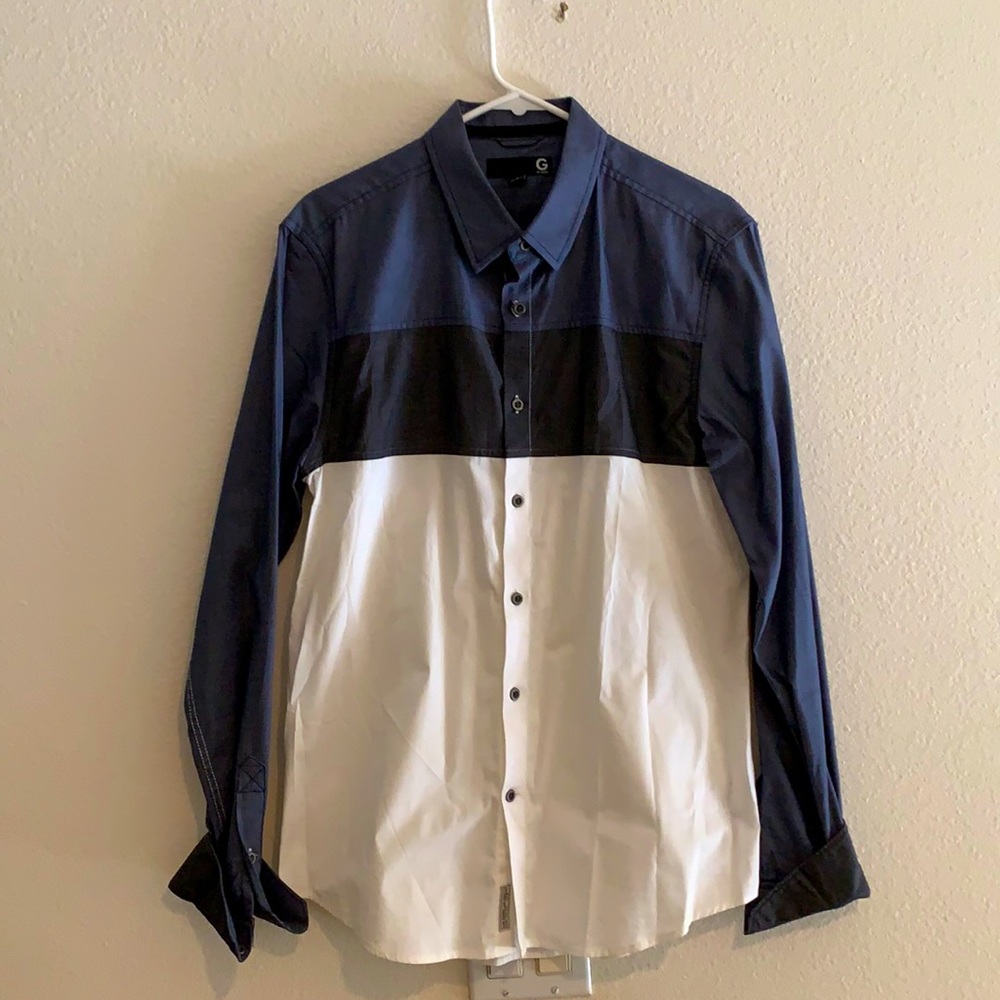 Guess Color Blocked Long Sleeve Button Down Shirt